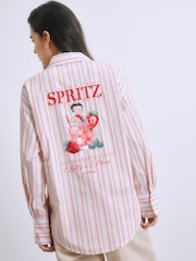 Betty Boop Print Pink Stripe Oversized Boyfriend Shirt - Image 3 of 5