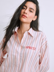 Betty Boop Print Pink Stripe Oversized Boyfriend Shirt - Image 4 of 5