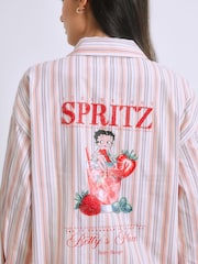 Betty Boop Print Pink Stripe Oversized Boyfriend Shirt - Image 5 of 5