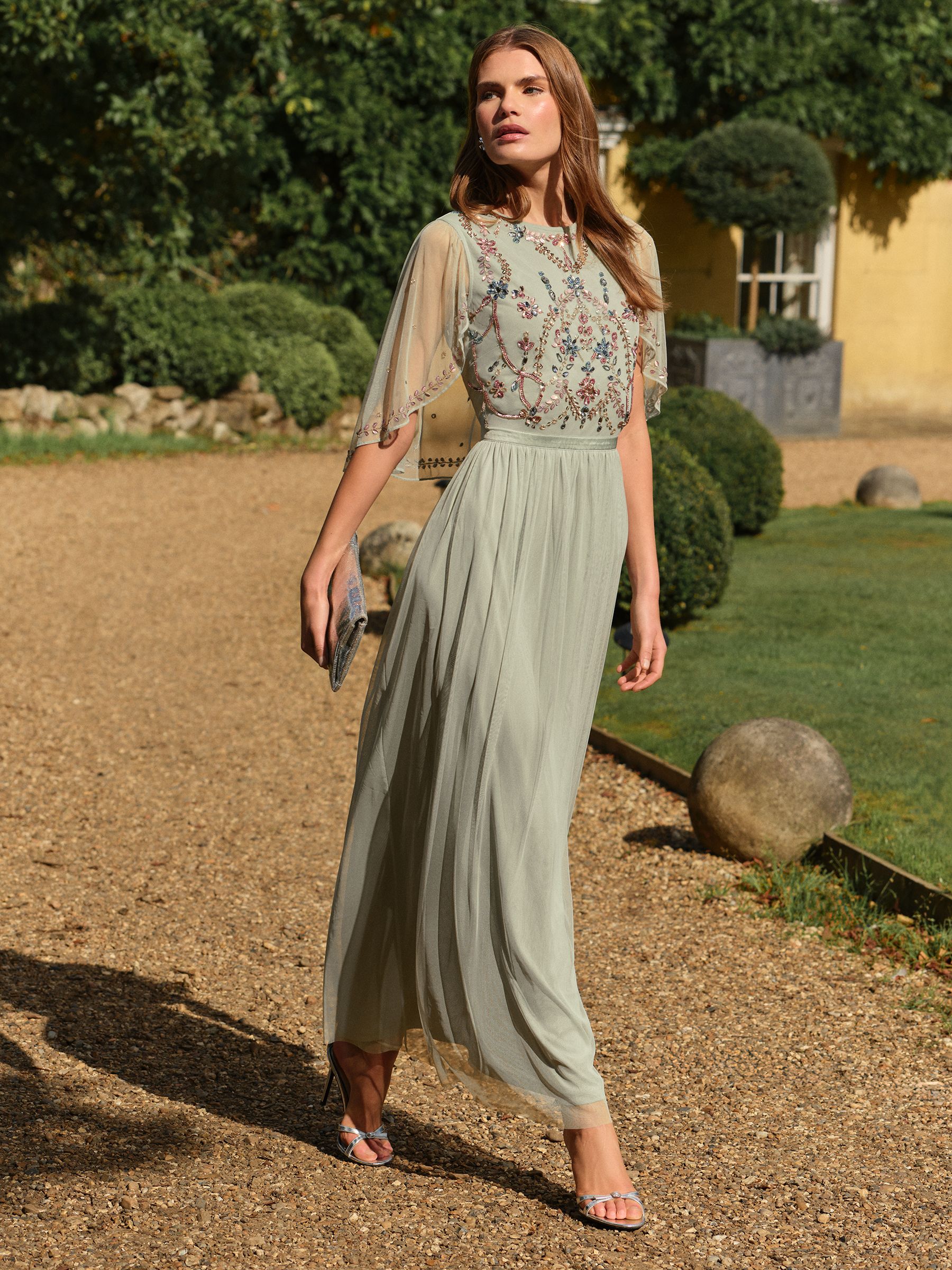Buy Love & Roses Sage Green Embellished Cape Maxi Dress from Next USA