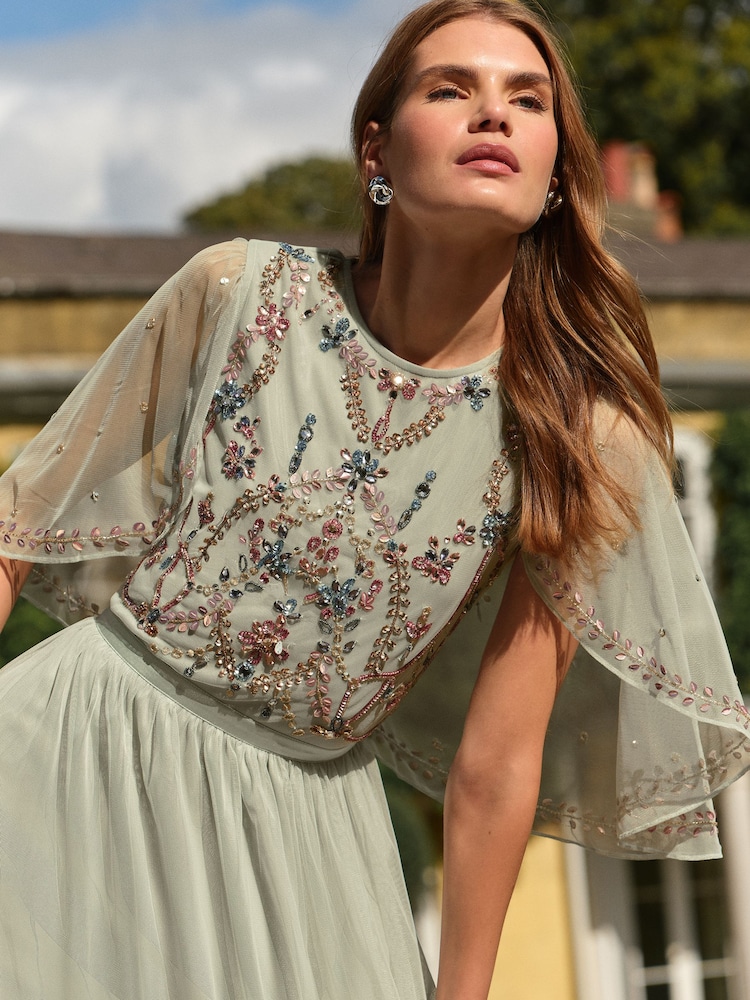 Love & Roses verziertes Maxikleid mit Cape - Bild 2 von 5