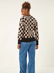 Roman Black Checkered Pearl Embellished Knit Jumper - Image 3 of 5