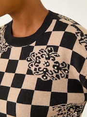Roman Black Checkered Pearl Embellished Knit Jumper - Image 5 of 5