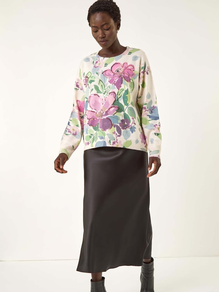 Roman White Floral Print Sequin Knit Jumper - Image 2 of 5