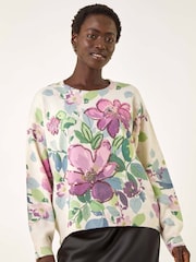 Roman White Floral Print Sequin Knit Jumper - Image 4 of 5