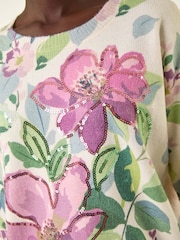 Roman White Floral Print Sequin Knit Jumper - Image 5 of 5