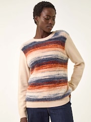 Roman White Fluffy Stripe Knit Jumper - Image 2 of 5