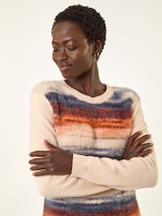 Roman White Fluffy Stripe Knit Jumper - Image 4 of 5
