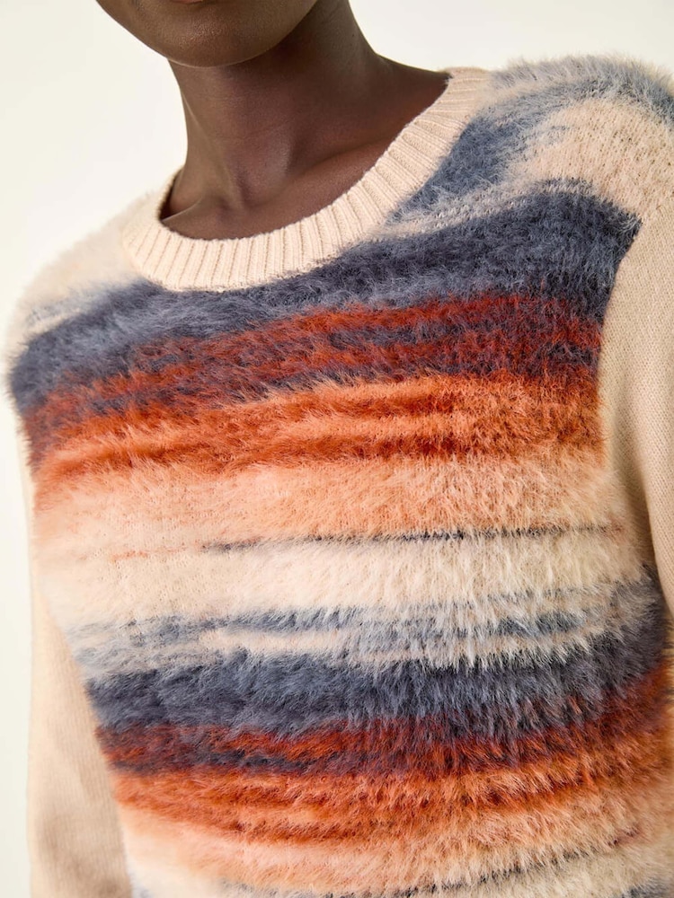 Roman White Fluffy Stripe Knit Jumper - Image 5 of 5