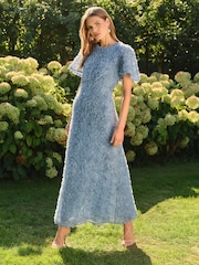 Love & Roses Pale Blue 3D Bow Back Bridesmaid Maxi Dress - Image 1 of 4