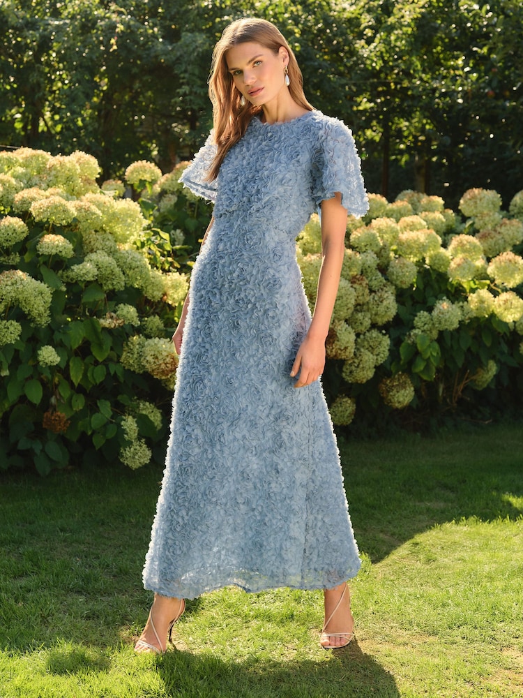 Love & Roses Pale Blue 3D Bow Back Bridesmaid Maxi Dress - Image 1 of 4