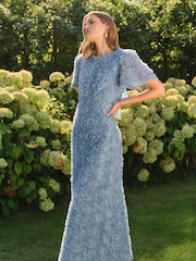 Love & Roses Pale Blue 3D Bow Back Bridesmaid Maxi Dress - Image 3 of 4