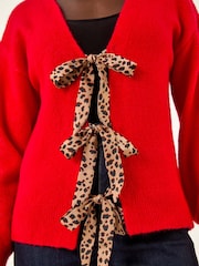 Roman Red Animal Print Tie Front Knit Cardigan - Image 5 of 5