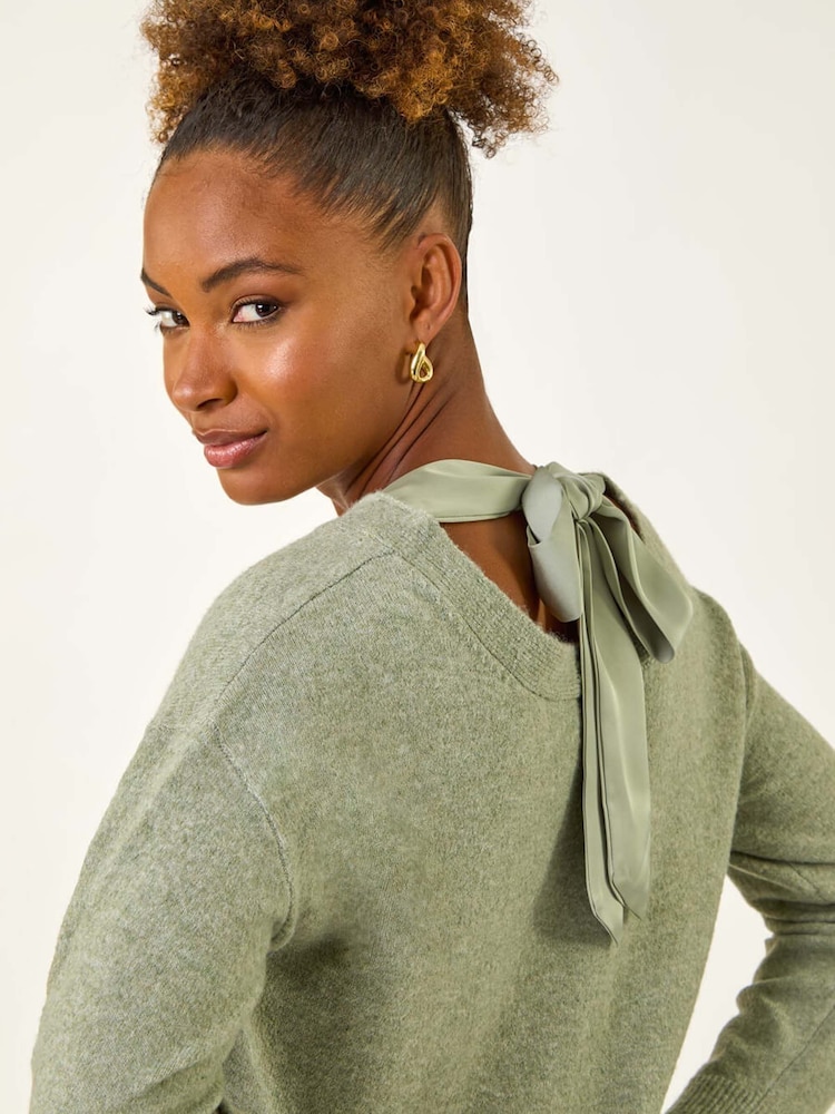 Roman Green Ribbon Bow Tie Back Jumper - Image 2 of 5 Roman Green Ribbon Bow Tie Back Jumper - Image 2 of 5