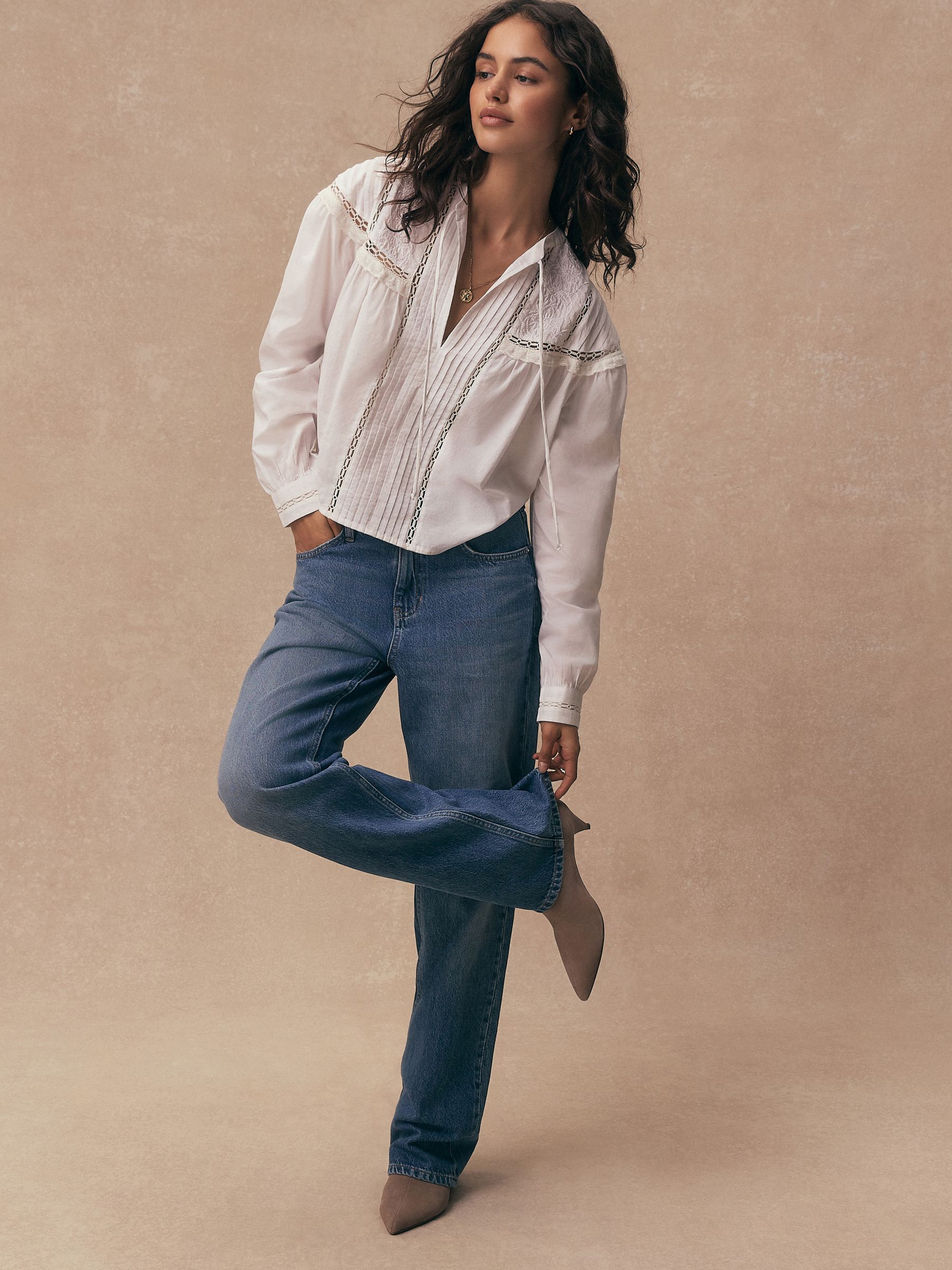 Buy White Tie-Neck Pintuck Long Sleeve Blouse from the Next UK