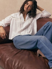 White Tie-Neck Pintuck Long Sleeve Blouse - Image 4 of 9