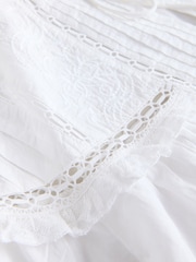 White Tie-Neck Pintuck Long Sleeve Blouse - Image 8 of 9