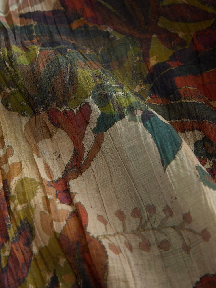 Green Floral Print Volume Long Sleeve Blouse - Image 2 of 3