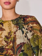 Green Floral Print Volume Long Sleeve Blouse - Image 4 of 7