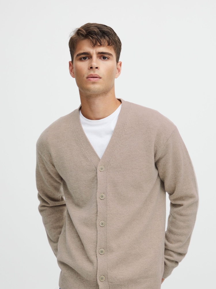 Casual Friday Cream Karl Lambswool Knitted Cardigan - Image 1 of 6 Casual Friday Cream Karl Lambswool Knitted Cardigan - Image 1 of 6