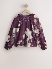 Purple Floral Print Volume Long Sleeve Blouse - Image 5 of 7