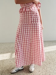 Pink/Cream Gingham Button Down Maxi Skirt - Image 4 of 6