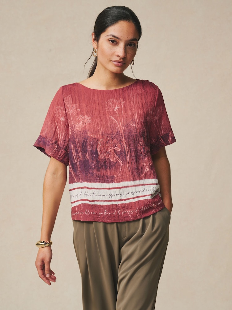 Red/Purple Abstract Border Print - Kurzärmeliges, kastenförmiges Top - Bild 1 von 6 Red/Purple Abstract Border Print - Kurzärmeliges, kastenförmiges Top - Bild 1 von 6
