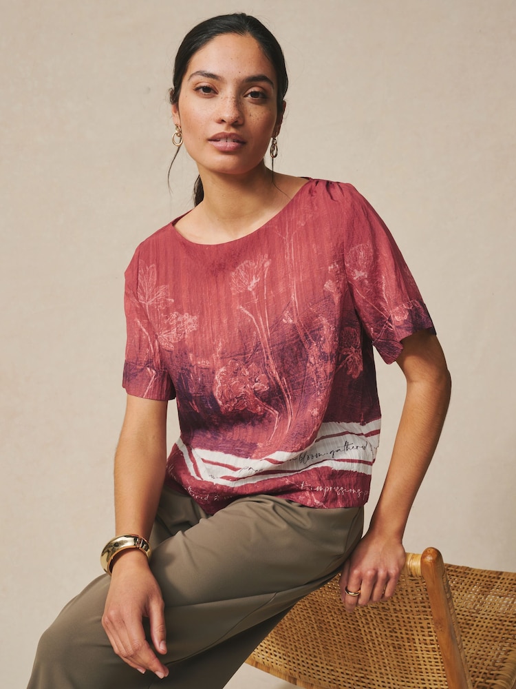 Red/Purple Abstract Border Print - Kurzärmeliges, kastenförmiges Top - Bild 2 von 6 Red/Purple Abstract Border Print - Kurzärmeliges, kastenförmiges Top - Bild 2 von 6