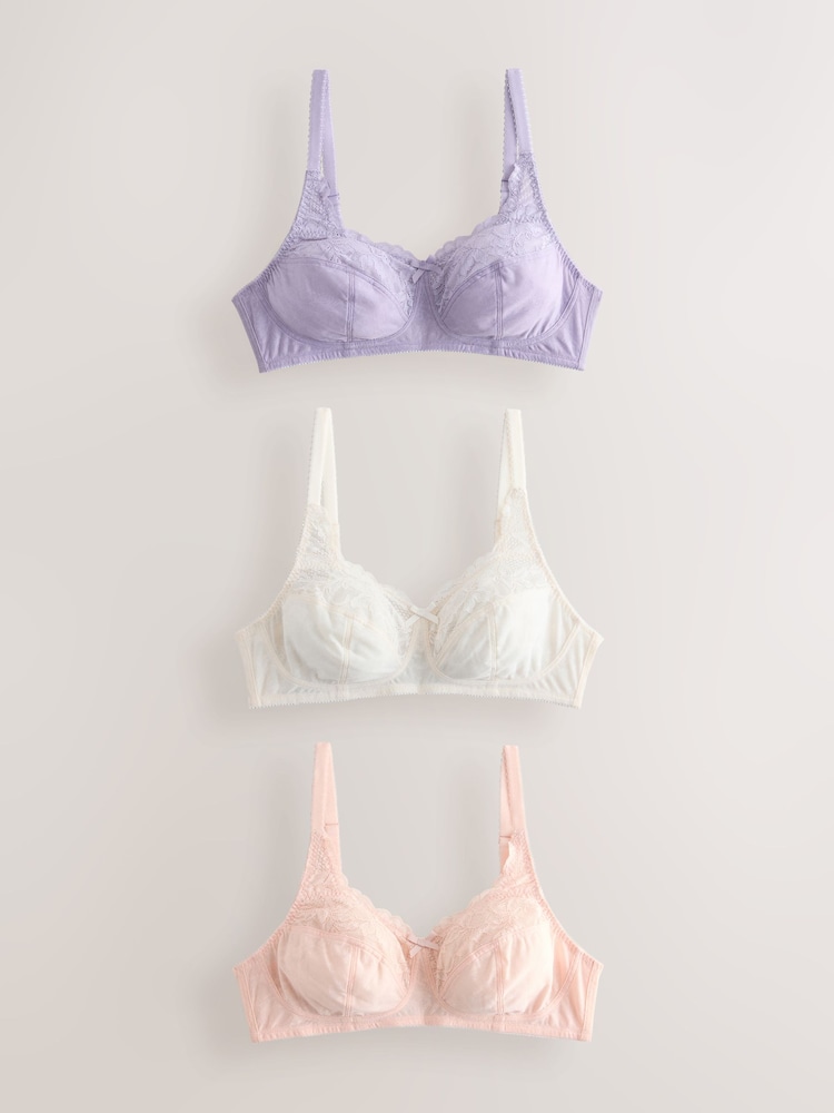 Cream/Lilac/Peach Total Support Full Cup Lace Ultimate Comfort Bras 3 Pack - Image 1 of 6
