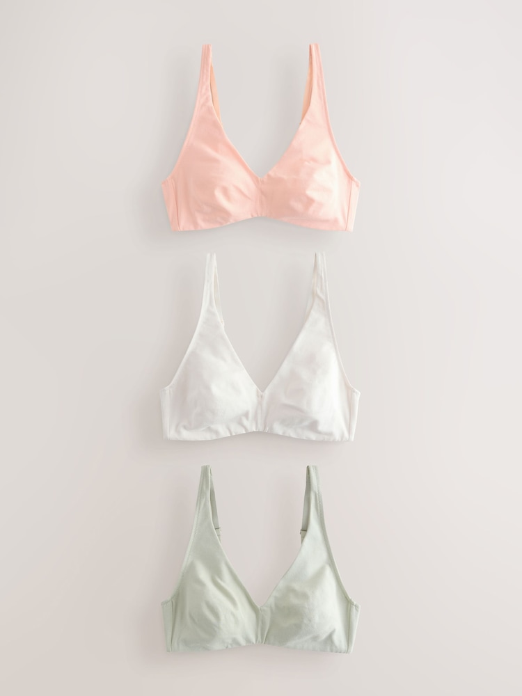 Green/Orange/Cream Non Pad Non Wire Cotton Blend Ultimate Comfort Bras 3 Pack - Image 1 of 6 Green/Orange/Cream Non Pad Non Wire Cotton Blend Ultimate Comfort Bras 3 Pack - Image 1 of 6