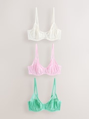 Pink/Green/Cream Non Pad Full Cup Lace Bras 3 Pack - Image 1 of 6