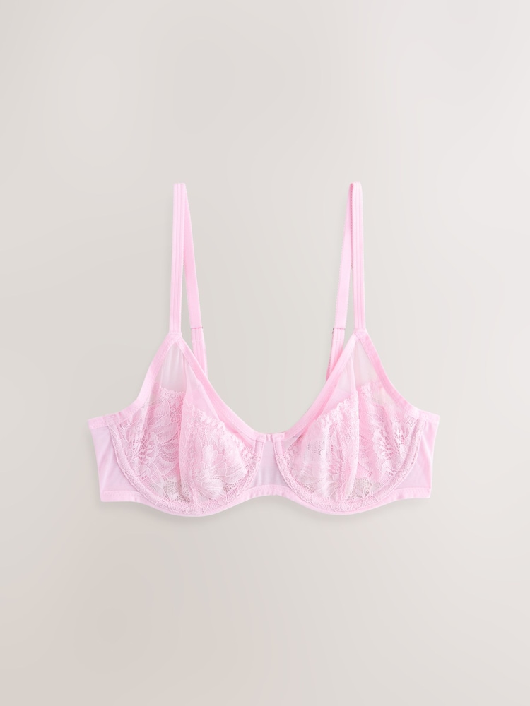 Pink/Green/Cream Non Pad Full Cup Lace Bras 3 Pack - Image 2 of 6