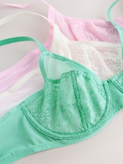 Pink/Green/Cream Non Pad Full Cup Lace Bras 3 Pack - Image 5 of 6