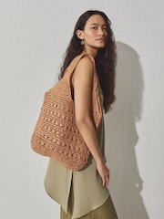 Natural Raffia Effect Shoulder Bag - Image 1 of 7