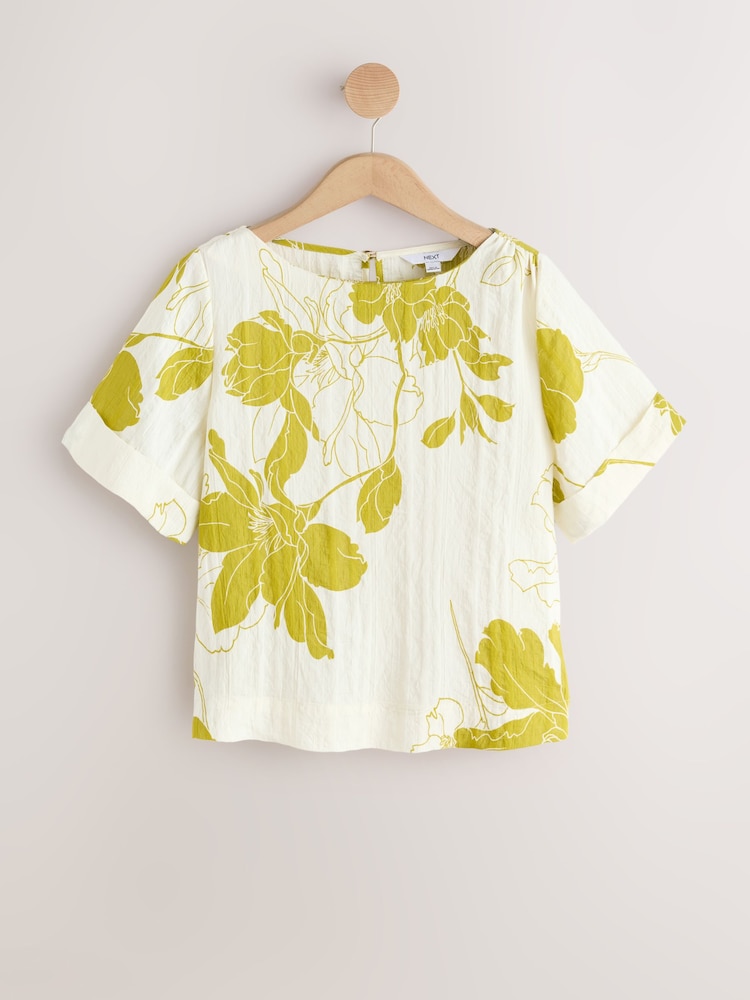 Ecru/Yellow Floral Print Short Sleeve Boxy Top - Image 1 of 3