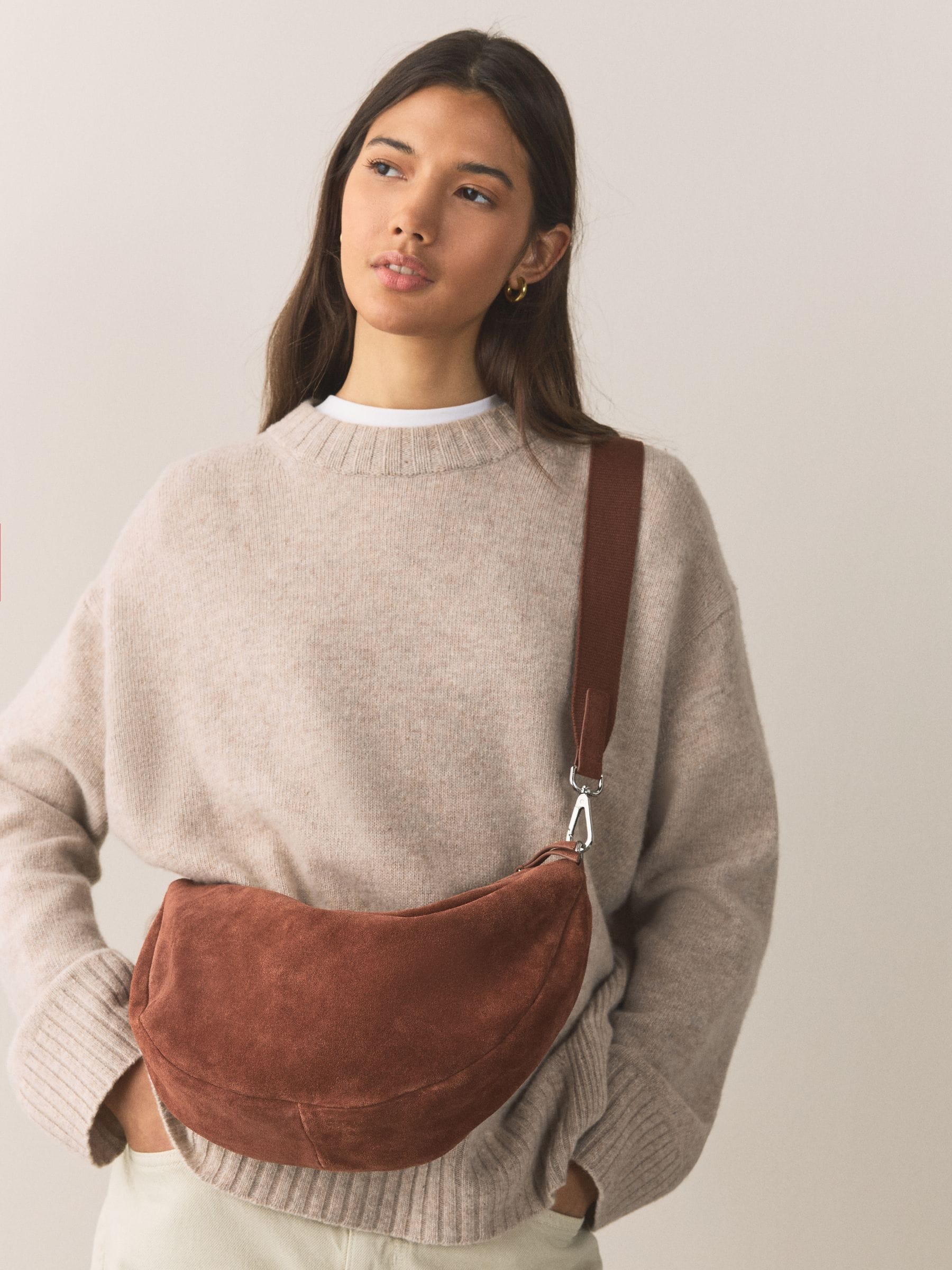 Buy Tan Brown Suede Finish Leather Sling Cross-Body Bag from Next