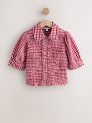Red Gingham Smocked Collared Short Sleeve Top - Image 5 of 7