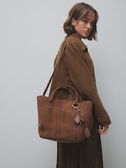 Tan Brown Suede Cross Body-Bag With Charm - Image 2 of 4