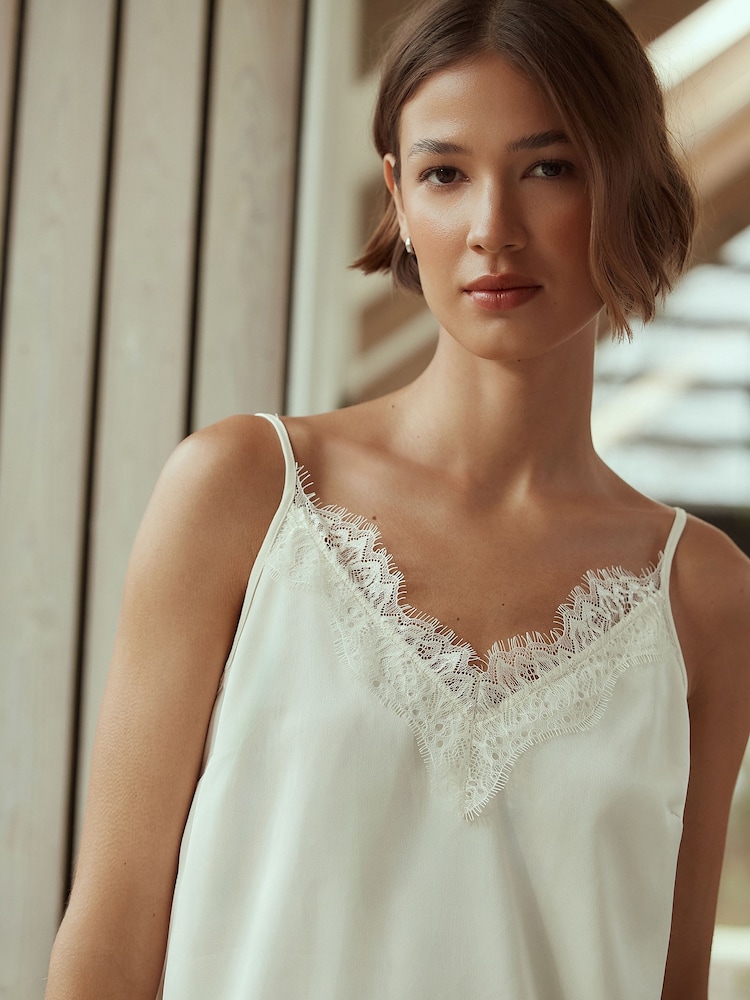 Ecru Satin Lace Cami Top - Image 1 of 5 Ecru Satin Lace Cami Top - Image 1 of 5