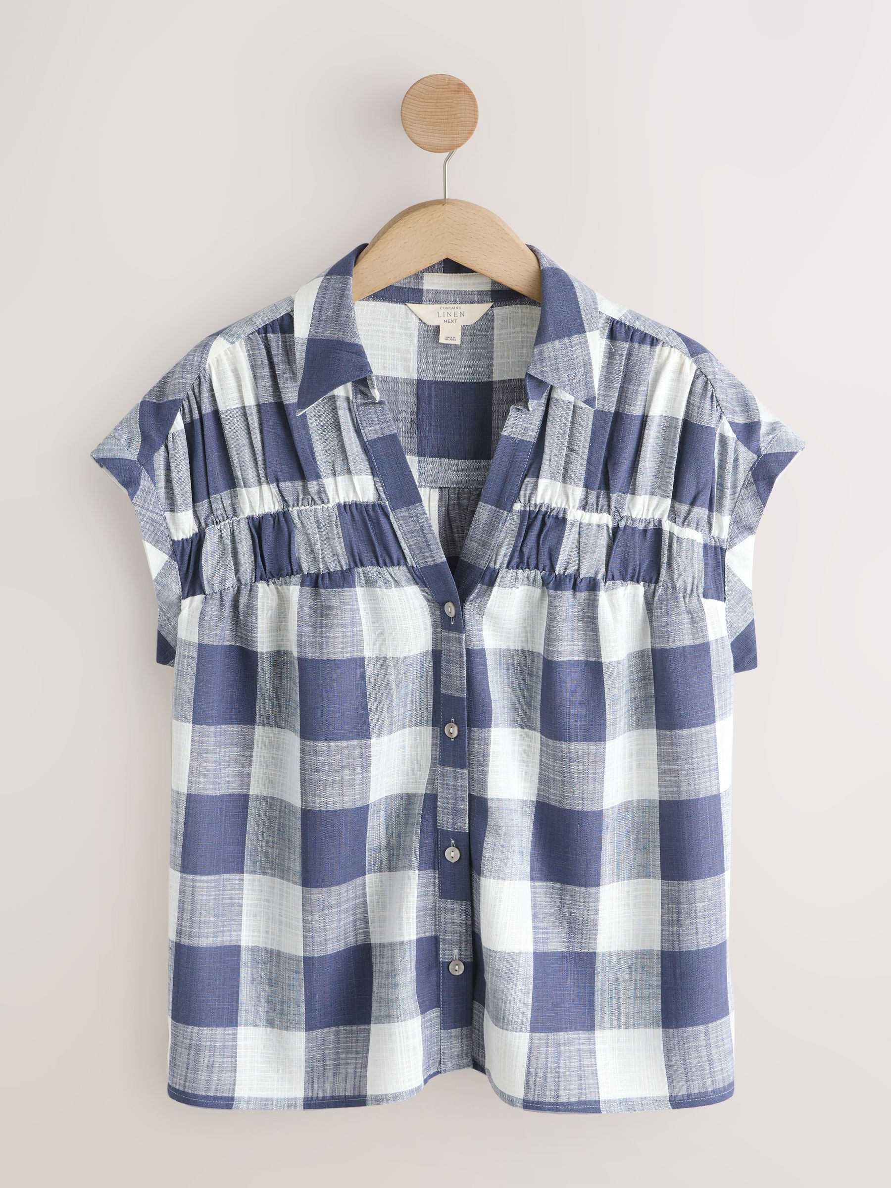 Buy Blue Gingham Short Sleeve Shirt with Linen from Next Romania