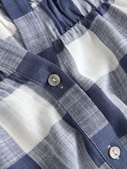 أزرق ومزين بمربعات - قميص بكم قصير يحتوي على الكتان - صورة 8 من 8