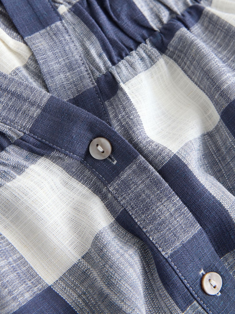 أزرق ومزين بمربعات - قميص بكم قصير يحتوي على الكتان - صورة 8 من 8