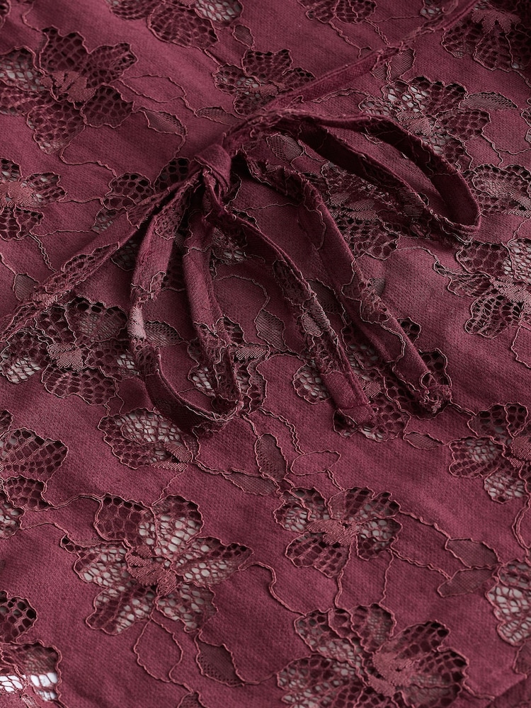 Purple Lace Short Sleeve Tie Back Shirt - Image 2 of 3