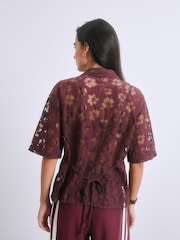 Violet - Lace Short Sleeve Tie Back Shirt - Imaginea 4 din 8