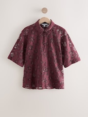 Violet - Lace Short Sleeve Tie Back Shirt - Imaginea 6 din 8