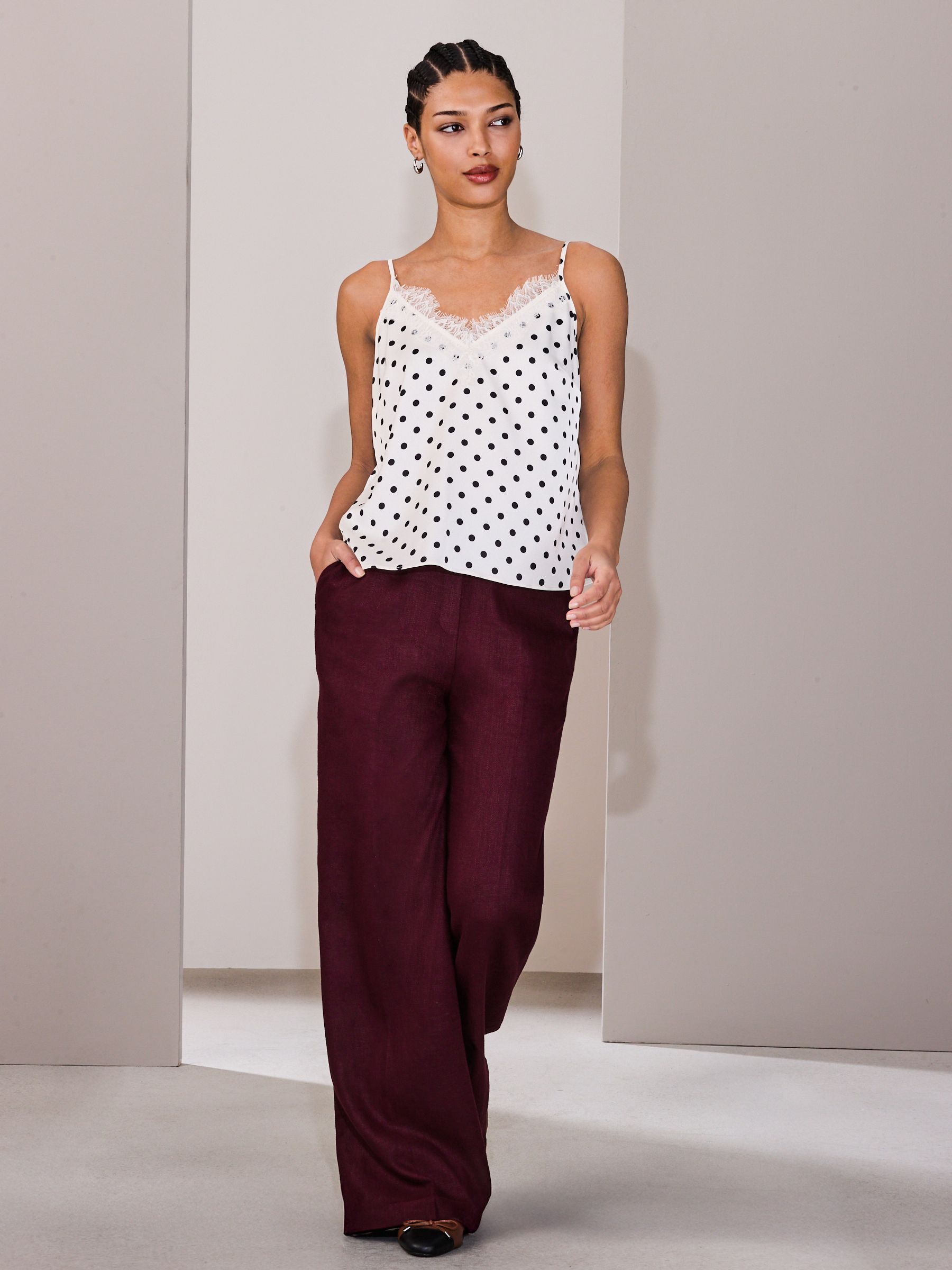 Buy Ecru/Black Polka Dot Satin Lace Cami Top from Next USA
