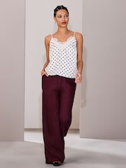 Ecru/Black Polka Dot Satin Lace Cami Top - Image 2 of 8