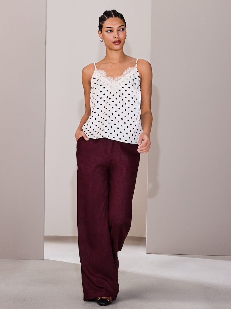 Ecru/Black Polka Dot Satin Lace Cami Top - Image 2 of 8 Ecru/Black Polka Dot Satin Lace Cami Top - Image 2 of 8