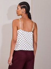 Ecru/Black Polka Dot Satin Lace Cami Top - Image 3 of 8