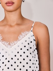 Ecru/Black Polka Dot Satin Lace Cami Top - Image 5 of 8